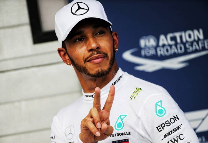 Hungarian Grand Prix: Lewis Hamilton (GBR) Mercedes AMG F1 celebrates his pole position