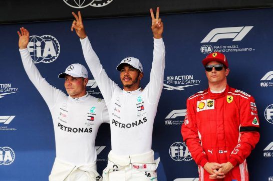 Qualifying top three in parc ferme (L to R): Valtteri Bottas (FIN) Mercedes AMG F1, second; Lewis Hamilton (GBR) Mercedes AMG F1, pole position; Kimi Raikkonen (FIN) Ferrari, third.
28.07.2018. Formula 1 World Championship, Rd 12, Hungarian Grand Prix, Budapest, Hungary, Qualifying Day.
- www.xpbimages.com, EMail: requests@xpbimages.com - copy of publication required for printed pictures. Every used picture is fee-liable. © Copyright: Photo4 / XPB Images