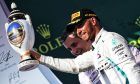 Race winner Lewis Hamilton (GBR) Mercedes AMG F1 celebrates on the podium after the Hungarian Grand Prix