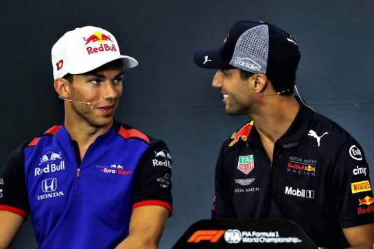 (L to R): Pierre Gasly (FRA) Scuderia Toro Rosso and Daniel Ricciardo (AUS) Red Bull Racing in the FIA Press Conference.
23.08.2018. Formula 1 World Championship, Rd 13, Belgian Grand Prix, Spa Francorchamps, Belgium, Preparation Day.
- www.xpbimages.com, EMail: requests@xpbimages.com - copy of publication required for printed pictures. Every used picture is fee-liable. © Copyright: Photo4 / XPB Images
