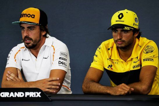 (L to R): Fernando Alonso (ESP) McLaren and Carlos Sainz Jr (ESP) Renault Sport F1 Team in the FIA Press Conference.
23.08.2018. Formula 1 World Championship, Rd 13, Belgian Grand Prix, Spa Francorchamps, Belgium, Preparation Day.
- www.xpbimages.com, EMail: requests@xpbimages.com - copy of publication required for printed pictures. Every used picture is fee-liable. © Copyright: Photo4 / XPB Images