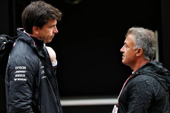 (L to R): Toto Wolff (GER) Mercedes AMG F1 Shareholder and Executive Director with Jean Alesi (FRA).
24.08.2018. Formula 1 World Championship, Rd 13, Belgian Grand Prix, Spa Francorchamps, Belgium, Practice Day.
- www.xpbimages.com, EMail: requests@xpbimages.com - copy of publication required for printed pictures. Every used picture is fee-liable. © Copyright: Batchelor / XPB Images