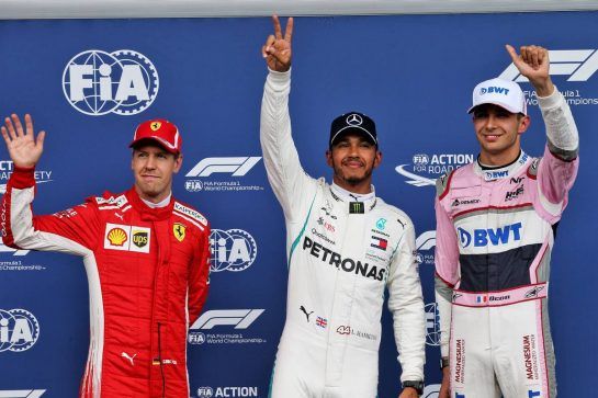 Qualifying top three in parc ferme (L to R): Sebastian Vettel (GER) Ferrari, second; Lewis Hamilton (GBR) Mercedes AMG F1, pole position; Esteban Ocon (FRA) Racing Point Force India F1 Team, third.
25.08.2018. Formula 1 World Championship, Rd 13, Belgian Grand Prix, Spa Francorchamps, Belgium, Qualifying Day.
- www.xpbimages.com, EMail: requests@xpbimages.com - copy of publication required for printed pictures. Every used picture is fee-liable. © Copyright: Batchelor / XPB Images