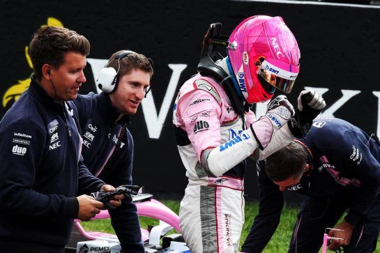 Esteban Ocon (FRA) Racing Point Force India F1 Team celebrates his third position in qualifying parc ferme.
25.08.2018. Formula 1 World Championship, Rd 13, Belgian Grand Prix, Spa Francorchamps, Belgium, Qualifying Day.
- www.xpbimages.com, EMail: requests@xpbimages.com - copy of publication required for printed pictures. Every used picture is fee-liable. © Copyright: Moy / XPB Images