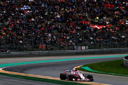 Sergio Perez (MEX) Racing Point Force India F1 VJM11.
25.08.2018. Formula 1 World Championship, Rd 13, Belgian Grand Prix, Spa Francorchamps, Belgium, Qualifying Day.
- www.xpbimages.com, EMail: requests@xpbimages.com - copy of publication required for printed pictures. Every used picture is fee-liable. © Copyright: Photo4 / XPB Images