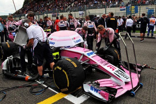 Esteban Ocon (FRA) Racing Point Force India F1 VJM11 on the grid.
26.08.2018. Formula 1 World Championship, Rd 13, Belgian Grand Prix, Spa Francorchamps, Belgium, Race Day.
- www.xpbimages.com, EMail: requests@xpbimages.com - copy of publication required for printed pictures. Every used picture is fee-liable. © Copyright: Photo4 / XPB Images