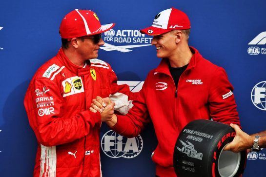 Kimi Raikkonen (FIN) Ferrari receives the Pirelli Pole Position award from Mick Schumacher (GER) Formula Three Driver.
01.09.2018. Formula 1 World Championship, Rd 14, Italian Grand Prix, Monza, Italy, Qualifying Day.
- www.xpbimages.com, EMail: requests@xpbimages.com - copy of publication required for printed pictures. Every used picture is fee-liable. © Copyright: Batchelor / XPB Images