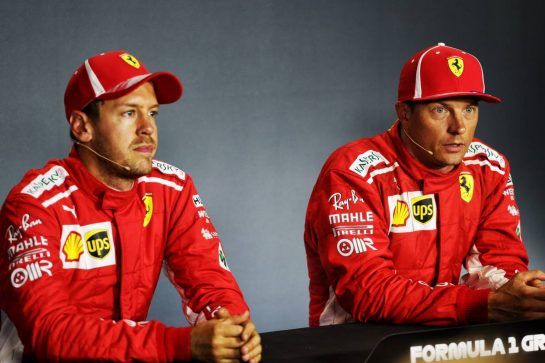 (L to R): Sebastian Vettel (GER) Ferrari and Kimi Raikkonen (FIN) Ferrari in the post qualifying FIA Press Conference.
01.09.2018. Formula 1 World Championship, Rd 14, Italian Grand Prix, Monza, Italy, Qualifying Day.
- www.xpbimages.com, EMail: requests@xpbimages.com - copy of publication required for printed pictures. Every used picture is fee-liable. © Copyright: Bearne / XPB Images