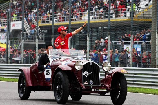 Sebastian Vettel (GER) Ferrari on the drivers parade.
02.09.2018. Formula 1 World Championship, Rd 14, Italian Grand Prix, Monza, Italy, Race Day.
- www.xpbimages.com, EMail: requests@xpbimages.com - copy of publication required for printed pictures. Every used picture is fee-liable. © Copyright: Batchelor / XPB Images