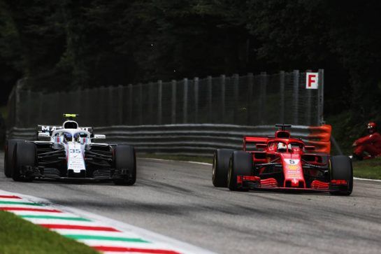 Sergey Sirotkin (RUS) Williams FW41 and Sebastian Vettel (GER) Ferrari SF71H battle for position.
02.09.2018. Formula 1 World Championship, Rd 14, Italian Grand Prix, Monza, Italy, Race Day.
- www.xpbimages.com, EMail: requests@xpbimages.com - copy of publication required for printed pictures. Every used picture is fee-liable. © Copyright: Charniaux / XPB Images