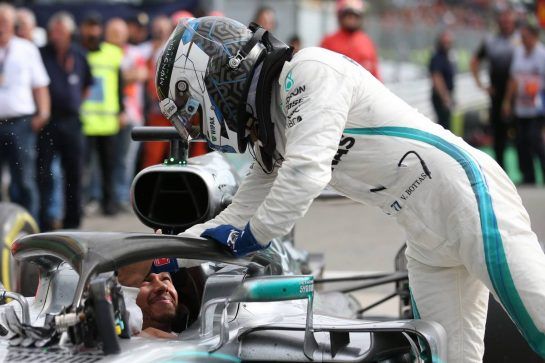 1st place Lewis Hamilton (GBR) Mercedes AMG F1 W09 and 3rd place Valtteri Bottas (FIN) Mercedes AMG F1.
02.09.2018. Formula 1 World Championship, Rd 14, Italian Grand Prix, Monza, Italy, Race Day.
- www.xpbimages.com, EMail: requests@xpbimages.com - copy of publication required for printed pictures. Every used picture is fee-liable. © Copyright: Batchelor / XPB Images