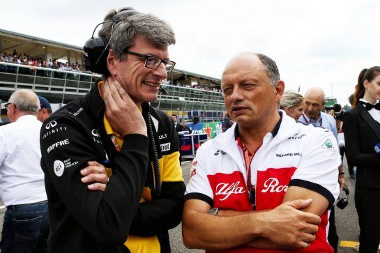 (L to R): Chris Dyer (AUS) Renault Sport F1 Team Head of Vehicle Performance and Frederic Vasseur (FRA) Sauber F1 Team, Team Principal on the grid.
02.09.2018. Formula 1 World Championship, Rd 14, Italian Grand Prix, Monza, Italy, Race Day.
- www.xpbimages.com, EMail: requests@xpbimages.com - copy of publication required for printed pictures. Every used picture is fee-liable. © Copyright: Batchelor / XPB Images
