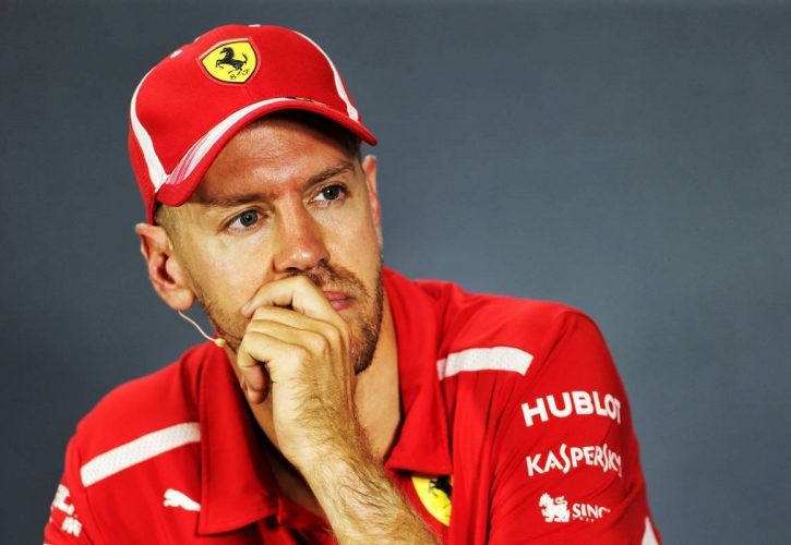 Sebastian Vettel (GER) Ferrari in the post race FIA Press Conference.