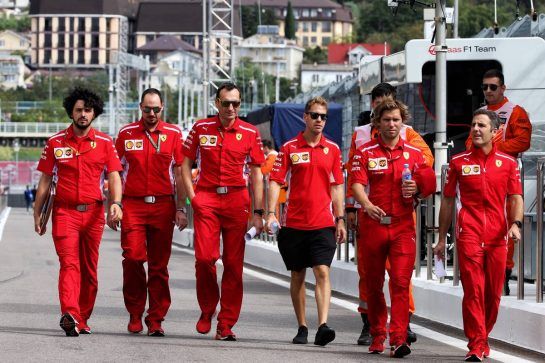 Sebastian Vettel (GER) Ferrari walks the circuit with the team.
27.09.2018. Formula 1 World Championship, Rd 16, Russian Grand Prix, Sochi Autodrom, Sochi, Russia, Preparation Day.
- www.xpbimages.com, EMail: requests@xpbimages.com - copy of publication required for printed pictures. Every used picture is fee-liable. © Copyright: Batchelor / XPB Images