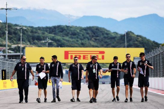 Esteban Ocon (FRA) Racing Point Force India F1 Team and Nicholas Latifi (CDN) Racing Point Force India F1 Team Development Driver walk the circuit with the team.
27.09.2018. Formula 1 World Championship, Rd 16, Russian Grand Prix, Sochi Autodrom, Sochi, Russia, Preparation Day.
- www.xpbimages.com, EMail: requests@xpbimages.com - copy of publication required for printed pictures. Every used picture is fee-liable. © Copyright: Moy / XPB Images