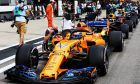 Lando Norris (GBR) McLaren MCL33 Test Driver leads drivers queueing at pit exit who will have grid penalties for Sunday's race.