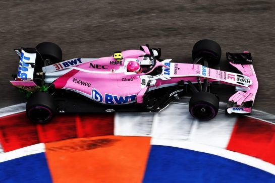 Esteban Ocon (FRA) Racing Point Force India F1 VJM11.
28.09.2018. Formula 1 World Championship, Rd 16, Russian Grand Prix, Sochi Autodrom, Sochi, Russia, Practice Day.
- www.xpbimages.com, EMail: requests@xpbimages.com - copy of publication required for printed pictures. Every used picture is fee-liable. © Copyright: Batchelor / XPB Images