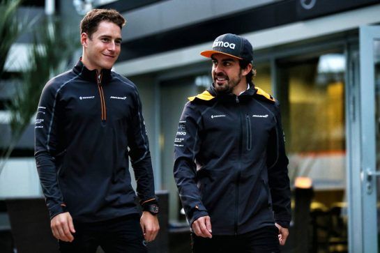 (L to R): Stoffel Vandoorne (BEL) McLaren with Fernando Alonso (ESP) McLaren.
28.09.2018. Formula 1 World Championship, Rd 16, Russian Grand Prix, Sochi Autodrom, Sochi, Russia, Practice Day.
- www.xpbimages.com, EMail: requests@xpbimages.com - copy of publication required for printed pictures. Every used picture is fee-liable. © Copyright: Batchelor / XPB Images