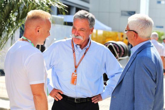 (L to R): Dmitry Mazepin (BLR) Uralchem Chairman with Chase Carey (USA) Formula One Group Chairman and Paul Ostling, Uralkali Senior Independent Director. 
29.09.2018. Formula 1 World Championship, Rd 16, Russian Grand Prix, Sochi Autodrom, Sochi, Russia, Qualifying Day.
- www.xpbimages.com, EMail: requests@xpbimages.com - copy of publication required for printed pictures. Every used picture is fee-liable. © Copyright: Moy / XPB Images