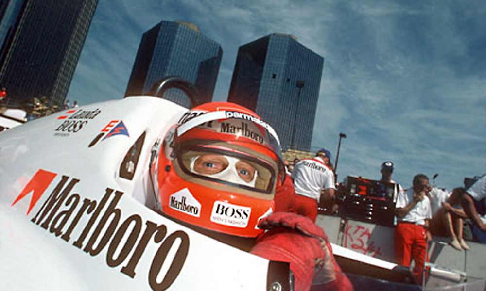 Niki Lauda (Ferrari) at Detroit in 1984.