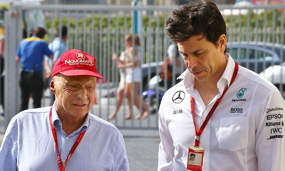 Niki Lauda (AUT) Mercedes Non-Executive Chairman with Toto Wolff (GER) Mercedes AMG F1 Shareholder and Executive Director