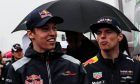 Daniil Kvyat (RUS) Scuderia Toro Rosso with Max Verstappen (NLD) Red Bull Racing
