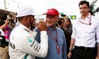Lewis Hamilton (GBR) Mercedes AMG F1 celebrates his pole position with Niki Lauda (AUT) Mercedes Non-Executive Chairman.