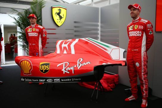 Kimi Raikkonen (FIN) Ferrari SF71H and Sebastian Vettel (GER) Ferrari SF71H. Ferrari and Phillip Morris launch Mission Minnow and a new logo.
04.10.2018. Formula 1 World Championship, Rd 17, Japanese Grand Prix, Suzuka, Japan, Preparation Day.
- www.xpbimages.com, EMail: requests@xpbimages.com - copy of publication required for printed pictures. Every used picture is fee-liable. © Copyright: Batchelor / XPB Images