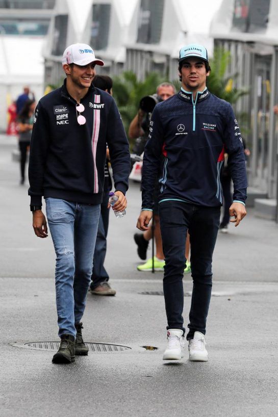 (L to R): Esteban Ocon (FRA) Racing Point Force India F1 Team with Lance Stroll (CDN) Williams.
04.10.2018. Formula 1 World Championship, Rd 17, Japanese Grand Prix, Suzuka, Japan, Preparation Day.
- www.xpbimages.com, EMail: requests@xpbimages.com - copy of publication required for printed pictures. Every used picture is fee-liable. © Copyright: Photo4 / XPB Images