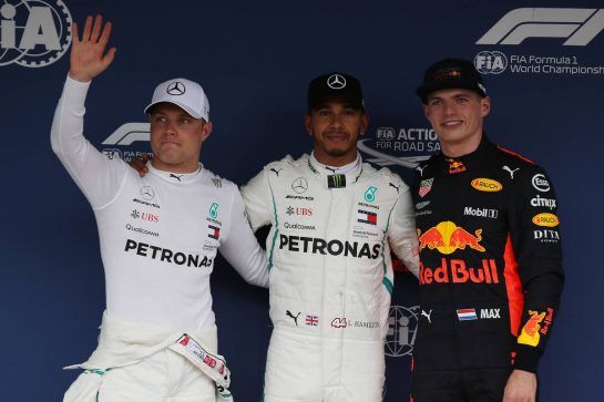 Pole for Lewis Hamilton (GBR) Mercedes AMG F1 W09, 2nd for Valtteri Bottas (FIN) Mercedes AMG F1 and 3rd for Max Verstappen (NLD) Red Bull Racing RB14.
06.10.2018. Formula 1 World Championship, Rd 17, Japanese Grand Prix, Suzuka, Japan, Qualifying Day.
- www.xpbimages.com, EMail: requests@xpbimages.com - copy of publication required for printed pictures. Every used picture is fee-liable. © Copyright: Batchelor / XPB Images