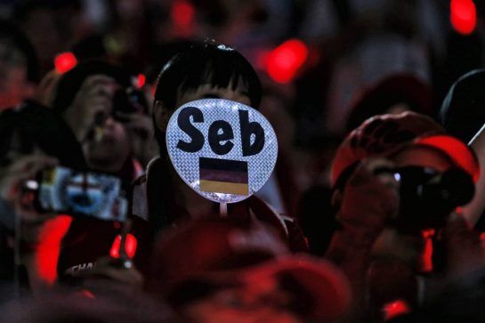 Ferrari fans in the grandstand at night time.
06.10.2018. Formula 1 World Championship, Rd 17, Japanese Grand Prix, Suzuka, Japan, Qualifying Day.
- www.xpbimages.com, EMail: requests@xpbimages.com - copy of publication required for printed pictures. Every used picture is fee-liable. © Copyright: Moy / XPB Images
