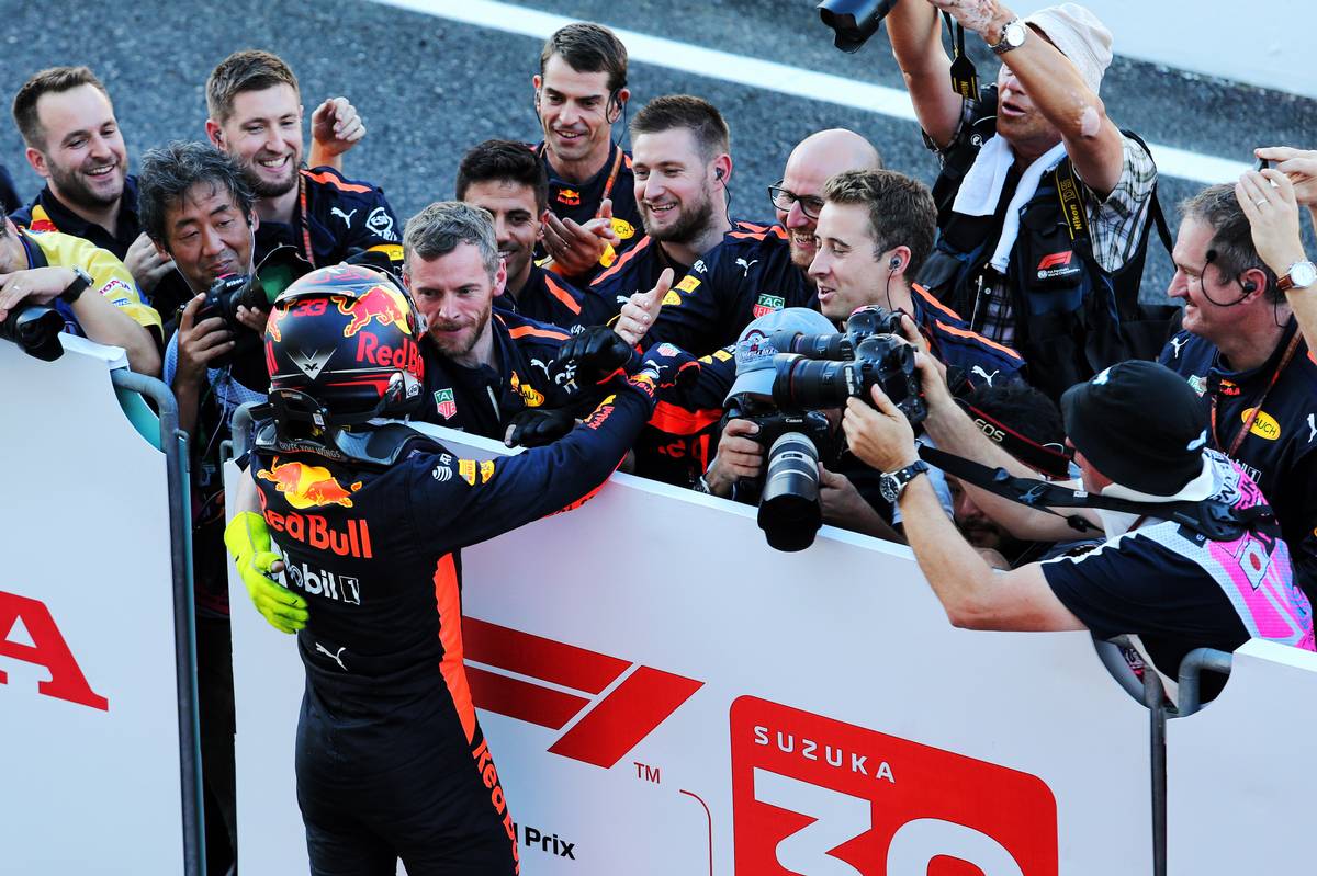 Max Verstappen (NLD) Red Bull Racing celebrates his third position in parc ferme 