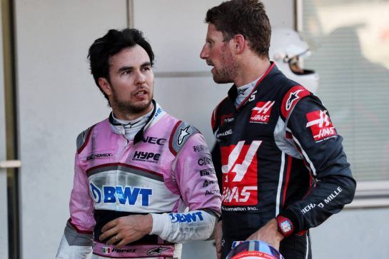 (L to R): Sergio Perez (MEX) Racing Point Force India F1 Team with Romain Grosjean (FRA) Haas F1 Team in parc ferme.
07.10.2018. Formula 1 World Championship, Rd 17, Japanese Grand Prix, Suzuka, Japan, Race Day.
- www.xpbimages.com, EMail: requests@xpbimages.com - copy of publication required for printed pictures. Every used picture is fee-liable. © Copyright: Photo4 / XPB Images