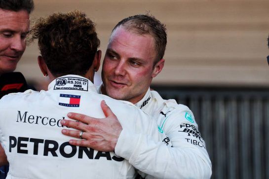 (L to R): Race winner Lewis Hamilton (GBR) Mercedes AMG F1 celebrates with second placed team mate Valtteri Bottas (FIN) Mercedes AMG F1.
07.10.2018. Formula 1 World Championship, Rd 17, Japanese Grand Prix, Suzuka, Japan, Race Day.
- www.xpbimages.com, EMail: requests@xpbimages.com - copy of publication required for printed pictures. Every used picture is fee-liable. © Copyright: Photo4 / XPB Images