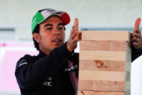 Sergio Perez (MEX) Racing Point Force India F1 Team plays giant Jenga.
18.10.2018. Formula 1 World Championship, Rd 18, United States Grand Prix, Austin, Texas, USA, Preparation Day.
- www.xpbimages.com, EMail: requests@xpbimages.com - copy of publication required for printed pictures. Every used picture is fee-liable. © Copyright: Moy / XPB Images