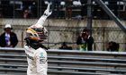 Lewis Hamilton (GBR) Mercedes AMG F1 celebrates pole position for the United States Grand Prix