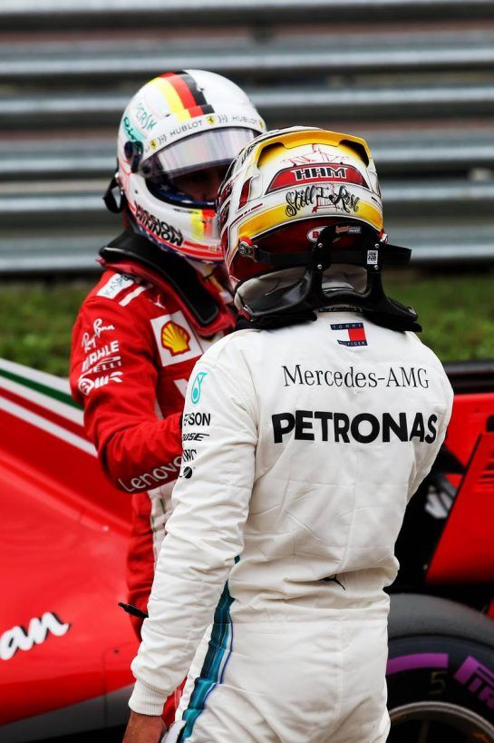Lewis Hamilton (GBR) Mercedes AMG F1 celebrates his pole position in qualifying parc ferme with Sebastian Vettel (GER) Ferrari.
20.10.2018. Formula 1 World Championship, Rd 18, United States Grand Prix, Austin, Texas, USA, Qualifying Day.
- www.xpbimages.com, EMail: requests@xpbimages.com - copy of publication required for printed pictures. Every used picture is fee-liable. © Copyright: Batchelor / XPB Images