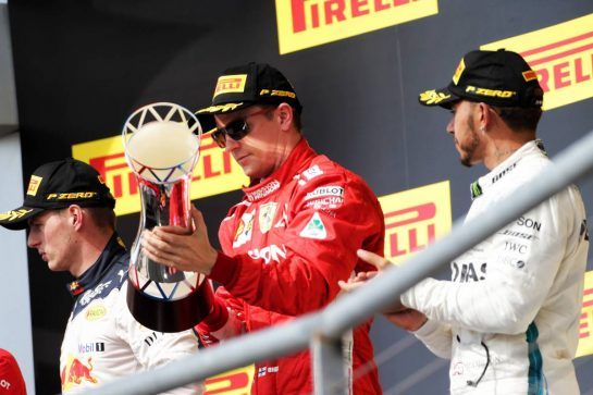 The podium (L to R): Max Verstappen (NLD) Red Bull Racing, second; Kimi Raikkonen (FIN) Ferrari, race winner; Lewis Hamilton (GBR) Mercedes AMG F1, third.
21.10.2018. Formula 1 World Championship, Rd 18, United States Grand Prix, Austin, Texas, USA, Race Day.
 - www.xpbimages.com, EMail: requests@xpbimages.com - copy of publication required for printed pictures. Every used picture is fee-liable. © Copyright: Bearne / XPB Images