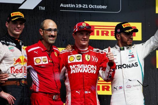 The podium (L to R): Max Verstappen (NLD) Red Bull Racing, second; Carlo Santi, Ferrari Race Engineer; Kimi Raikkonen (FIN) Ferrari, race winner; Lewis Hamilton (GBR) Mercedes AMG F1, third.
21.10.2018. Formula 1 World Championship, Rd 18, United States Grand Prix, Austin, Texas, USA, Race Day.
- www.xpbimages.com, EMail: requests@xpbimages.com - copy of publication required for printed pictures. Every used picture is fee-liable. © Copyright: Moy / XPB Images