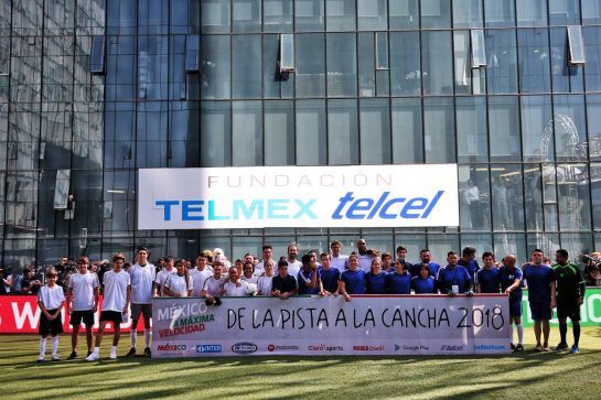 Esteban Ocon (FRA) Racing Point Force India F1 Team and Sergio Perez (MEX) Racing Point Force India F1 Team at an America Movil Charity Football Match.
24.10.2018. Formula 1 World Championship, Rd 19, Mexican Grand Prix, Mexico City, Mexico, Preparation Day.
- www.xpbimages.com, EMail: requests@xpbimages.com - copy of publication required for printed pictures. Every used picture is fee-liable. © Copyright: Moy / XPB Images