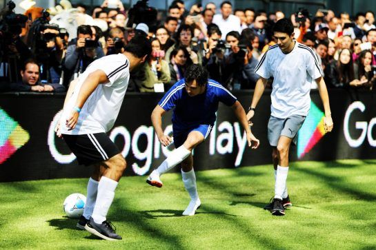 Sergio Perez (MEX) Racing Point Force India F1 Team and Esteban Ocon (FRA) Racing Point Force India F1 Team at an America Movil Charity Football Match.
24.10.2018. Formula 1 World Championship, Rd 19, Mexican Grand Prix, Mexico City, Mexico, Preparation Day.
- www.xpbimages.com, EMail: requests@xpbimages.com - copy of publication required for printed pictures. Every used picture is fee-liable. © Copyright: Moy / XPB Images