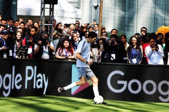 Esteban Ocon (FRA) Racing Point Force India F1 Team at an America Movil Charity Football Match.
24.10.2018. Formula 1 World Championship, Rd 19, Mexican Grand Prix, Mexico City, Mexico, Preparation Day.
- www.xpbimages.com, EMail: requests@xpbimages.com - copy of publication required for printed pictures. Every used picture is fee-liable. © Copyright: Moy / XPB Images