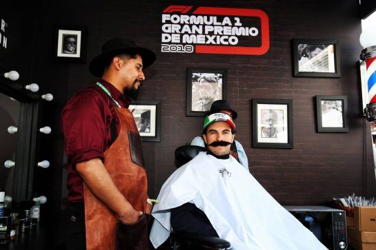 Sergio Perez (MEX) Racing Point Force India F1 Team visits the paddock barbers.
25.10.2018. Formula 1 World Championship, Rd 19, Mexican Grand Prix, Mexico City, Mexico, Preparation Day.
- www.xpbimages.com, EMail: requests@xpbimages.com - copy of publication required for printed pictures. Every used picture is fee-liable. © Copyright: Moy / XPB Images