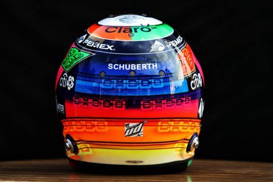 The helmet of Sergio Perez (MEX) Racing Point Force India F1 Team.
25.10.2018. Formula 1 World Championship, Rd 19, Mexican Grand Prix, Mexico City, Mexico, Preparation Day.
- www.xpbimages.com, EMail: requests@xpbimages.com - copy of publication required for printed pictures. Every used picture is fee-liable. © Copyright: Moy / XPB Images