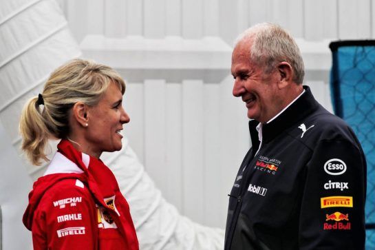 (L to R): Britta Roeske (AUT) Ferrari Press Officer with Dr Helmut Marko (AUT) Red Bull Motorsport Consultant.
27.10.2018. Formula 1 World Championship, Rd 19, Mexican Grand Prix, Mexico City, Mexico, Qualifying Day.
- www.xpbimages.com, EMail: requests@xpbimages.com - copy of publication required for printed pictures. Every used picture is fee-liable. © Copyright: Batchelor / XPB Images