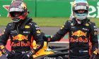 Max Verstappen (NLD) Red Bull Racing RB14 and pole for Daniel Ricciardo (AUS) Red Bull Racing RB14.