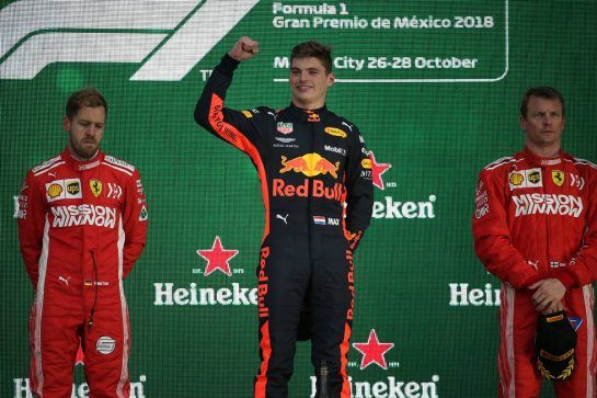 1st place Max Verstappen (NLD) Red Bull Racing RB14, 2nd place Sebastian Vettel (GER) Ferrari SF71H and 3rd place Kimi Raikkonen (FIN) Ferrari SF71H.
28.10.2018. Formula 1 World Championship, Rd 19, Mexican Grand Prix, Mexico City, Mexico, Race Day.
- www.xpbimages.com, EMail: requests@xpbimages.com - copy of publication required for printed pictures. Every used picture is fee-liable. © Copyright: Batchelor / XPB Images