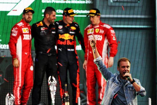 The podium (L to R): Sebastian Vettel (GER) Ferrari, second; Guillaume Rocquelin (ITA) Red Bull Racing Head of Race Engineering; Max Verstappen (NLD) Red Bull Racing, race winner; Kimi Raikkonen (FIN) Ferrari, third; Armin van Buuren (NLD) DJ.
28.10.2018. Formula 1 World Championship, Rd 19, Mexican Grand Prix, Mexico City, Mexico, Race Day.
- www.xpbimages.com, EMail: requests@xpbimages.com - copy of publication required for printed pictures. Every used picture is fee-liable. © Copyright: Moy / XPB Images