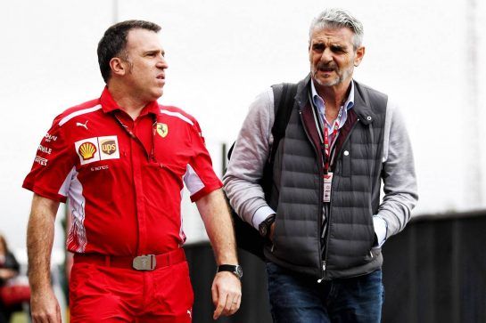 (L to R): Sergio Bondi, Ferrari Head of Logistics with Maurizio Arrivabene (ITA) Ferrari Team Principal.
08.11.2018. Formula 1 World Championship, Rd 20, Brazilian Grand Prix, Sao Paulo, Brazil, Preparation Day.
- www.xpbimages.com, EMail: requests@xpbimages.com - copy of publication required for printed pictures. Every used picture is fee-liable. © Copyright: Photo4 / XPB Images