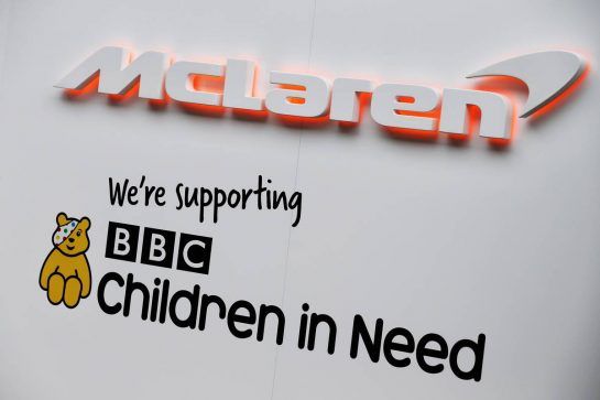 McLaren - supporting BBC Children in Need.
08.11.2018. Formula 1 World Championship, Rd 20, Brazilian Grand Prix, Sao Paulo, Brazil, Preparation Day.
- www.xpbimages.com, EMail: requests@xpbimages.com - copy of publication required for printed pictures. Every used picture is fee-liable. © Copyright: Batchelor / XPB Images